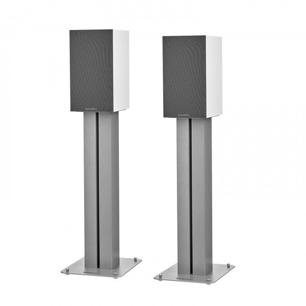 Bowers & Wilkins 607 S3 Bookshelf Speakers White with FS-600 S3 Silver Stands