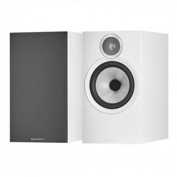 Bowers & Wilkins 606 S3 Bookshelf Speakers White with FS-600 S3 Silver Stands