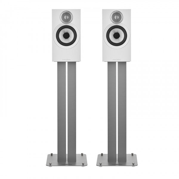 Bowers & Wilkins 607 S3 Bookshelf Speakers White with FS-600 S3 Silver Stands