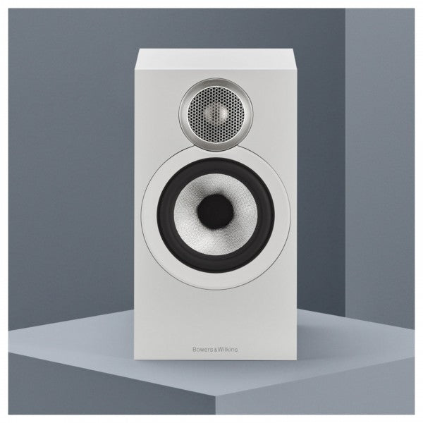 Bowers & Wilkins 607 S3 Bookshelf Speakers White with FS-600 S3 Silver Stands