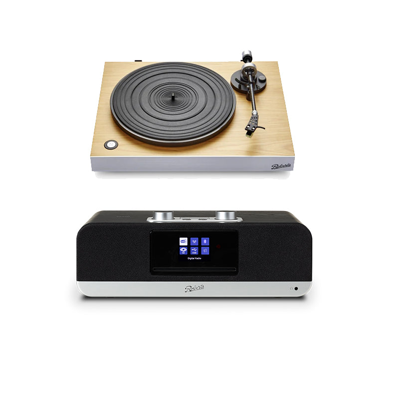 Roberts Stylus Luxe Direct Drive Turntable and Blutune 300 DAB+ BT CD USB Sound System Black HiFi Package