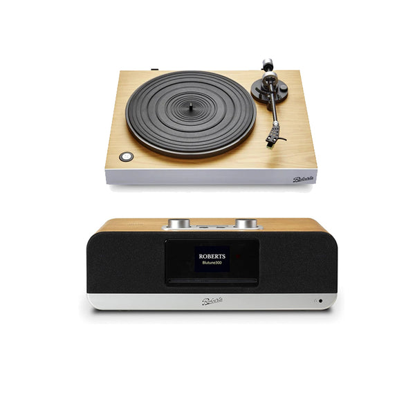 Roberts Stylus Luxe Direct Drive Turntable and Blutune 300 DAB+ BT CD USB Sound System Wood HiFi Package