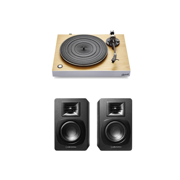 Roberts Stylus Luxe Turntable with Audio Technica AT-SP3X Powered Bookshelf Speakers HiFi Package