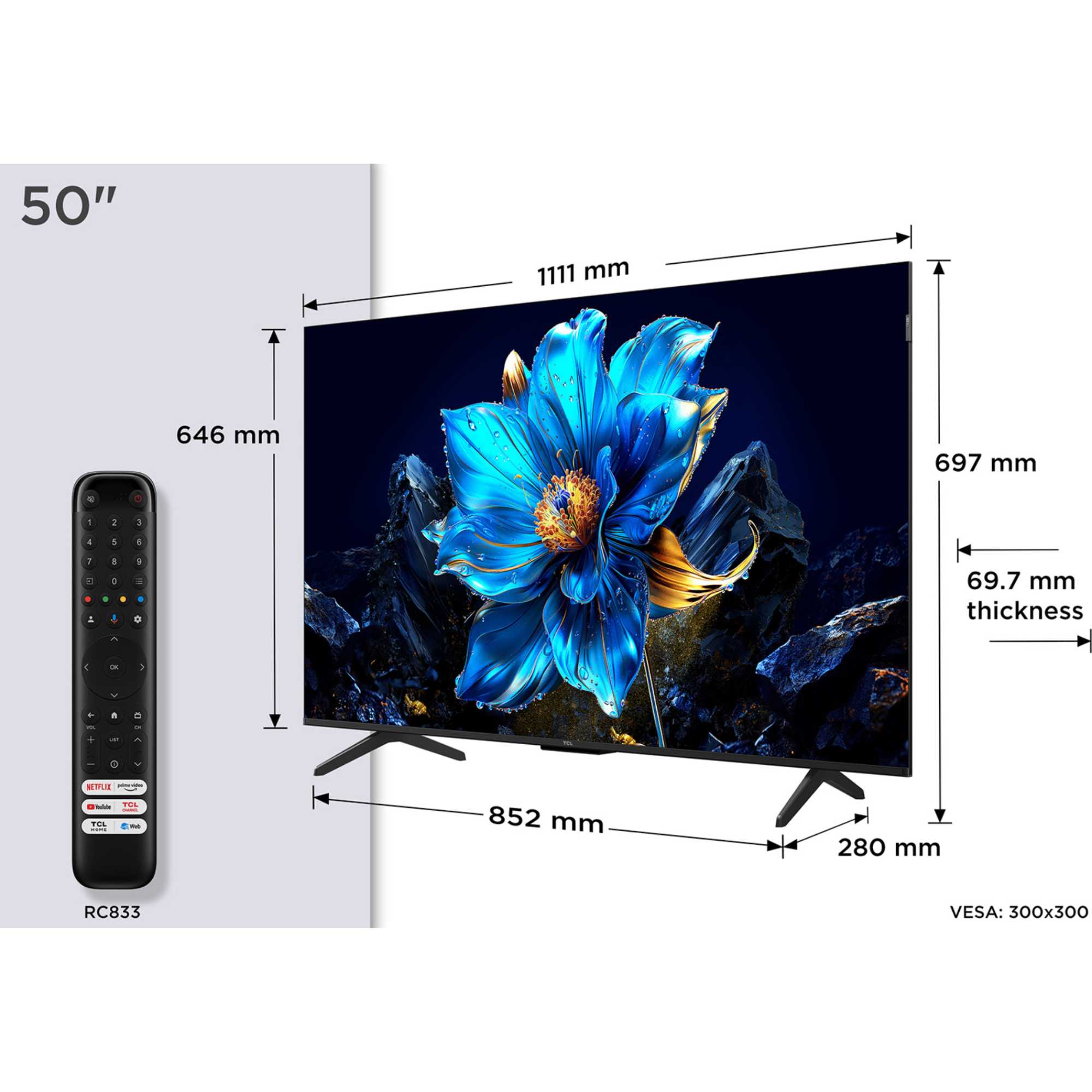 TCL 50P7K-UK 50 Inch P7K 4K QLED Ultra HD HDR Direct LED Smart Google TV 2025