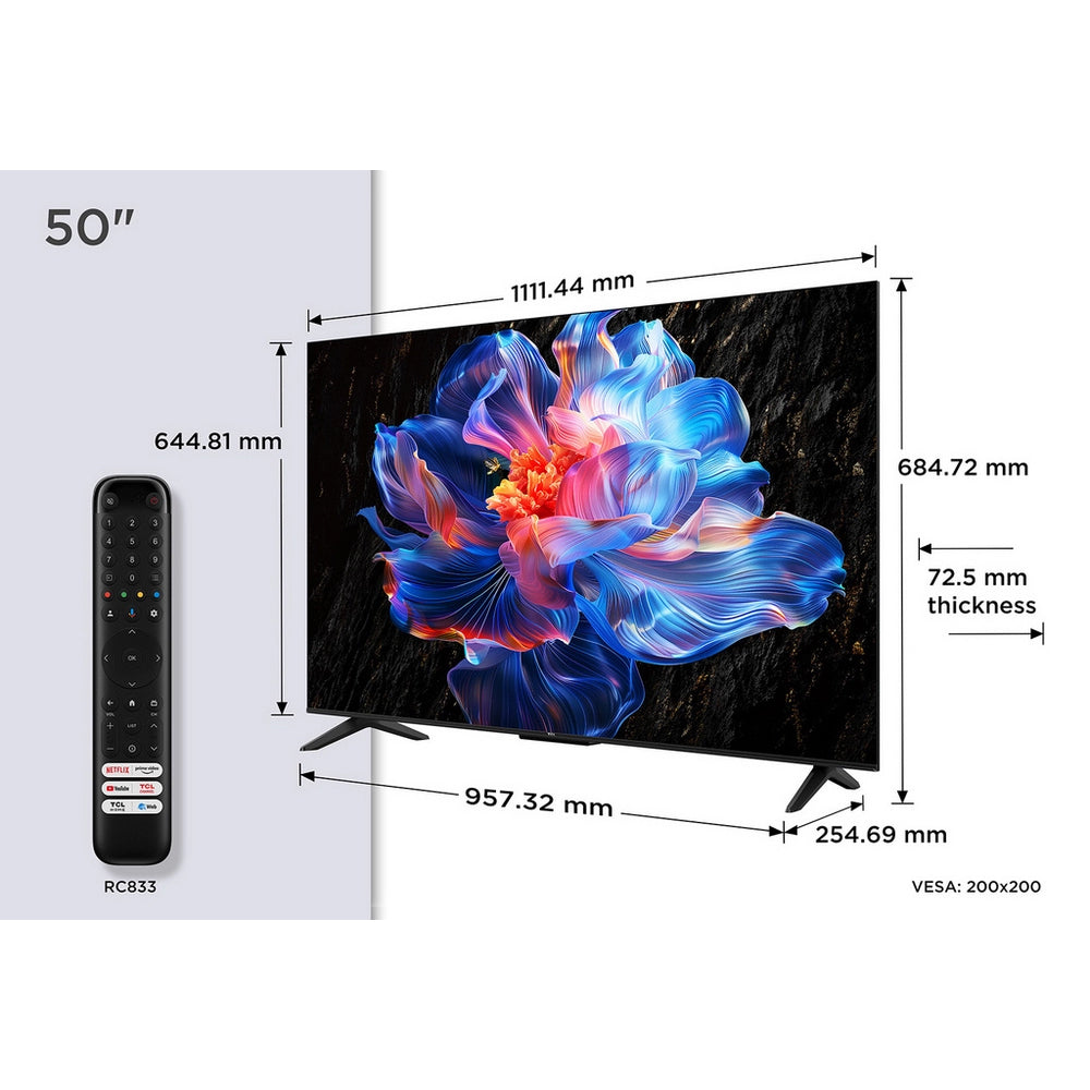 TCL 50V6C-UK 50 Inch V6C 4K Ultra HD HDR Direct LED Smart Google TV 2025