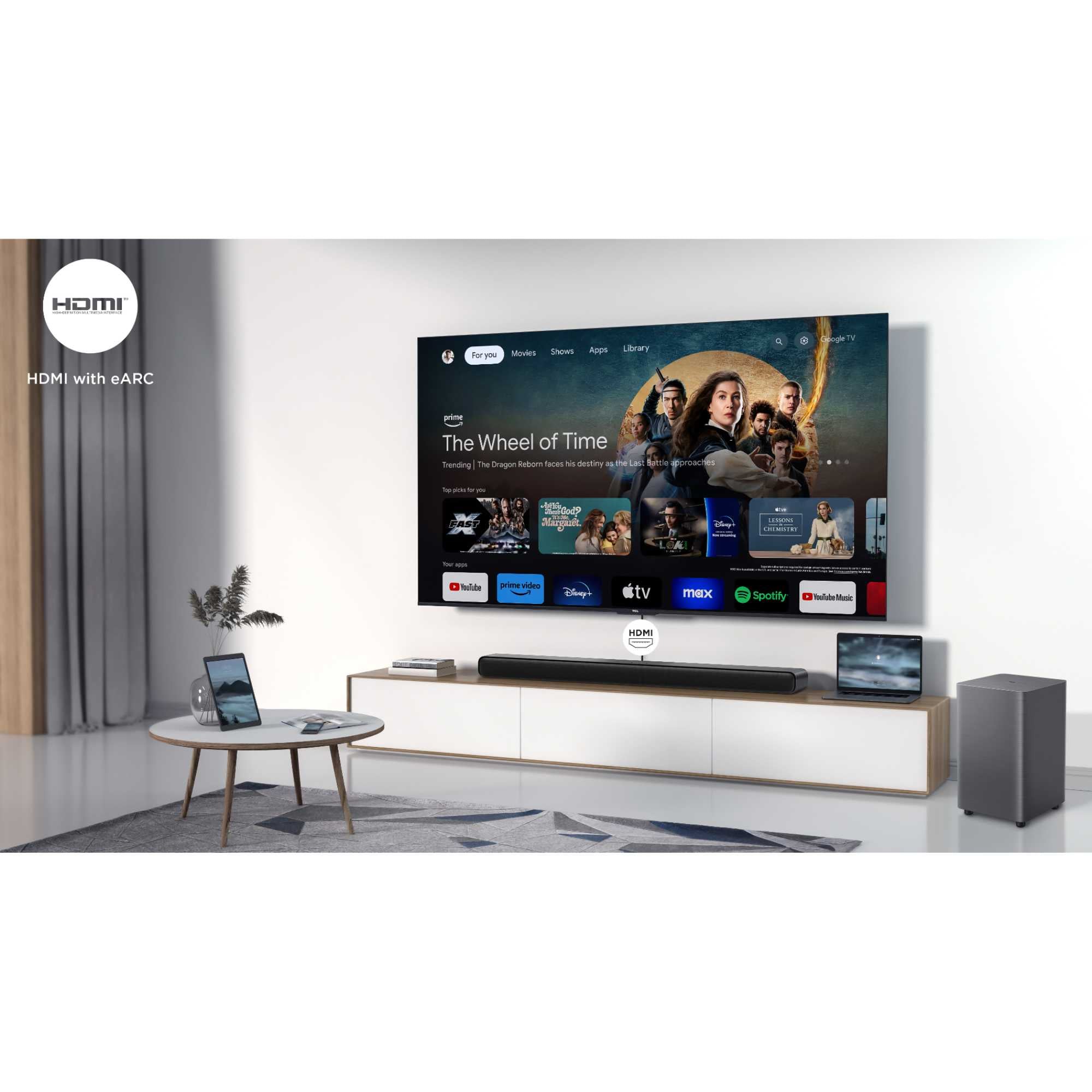 TCL 75C855K 75 Inch C855K 4K UHD QLED Mini LED Smart TV and S55H Dolby Atmos Soundbar with Subwoofer Bundle 2024