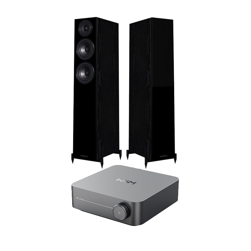 Wiim Amp Space Grey with Wharfedale Diamond 12.3 Floorstanding Speakers Pair Package Black