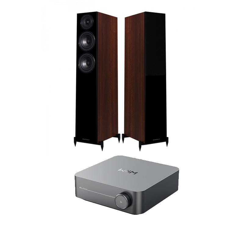 Wiim Amp Space Grey with Wharfedale Diamond 12.3 Floorstanding Speakers Pair Package Walnut