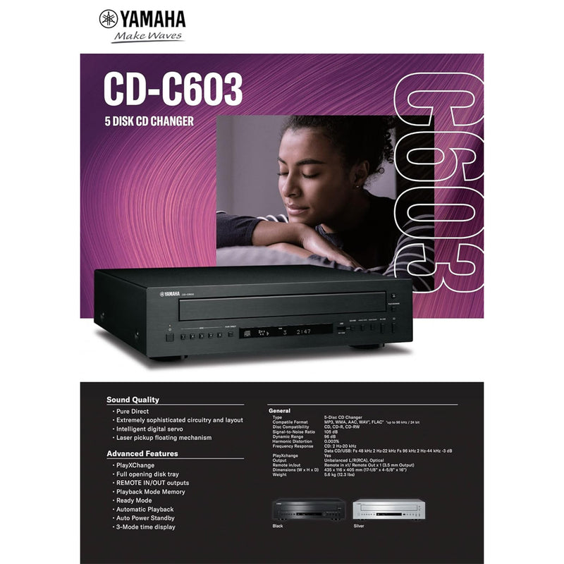 Yamaha CD-C603 5 Disk CD Changer and Player with USB Playback Black