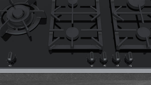 Neff T29TS79N0 90cm Black Ceramic Glass Gas Hob - Black/Stainless Steel Top Trim