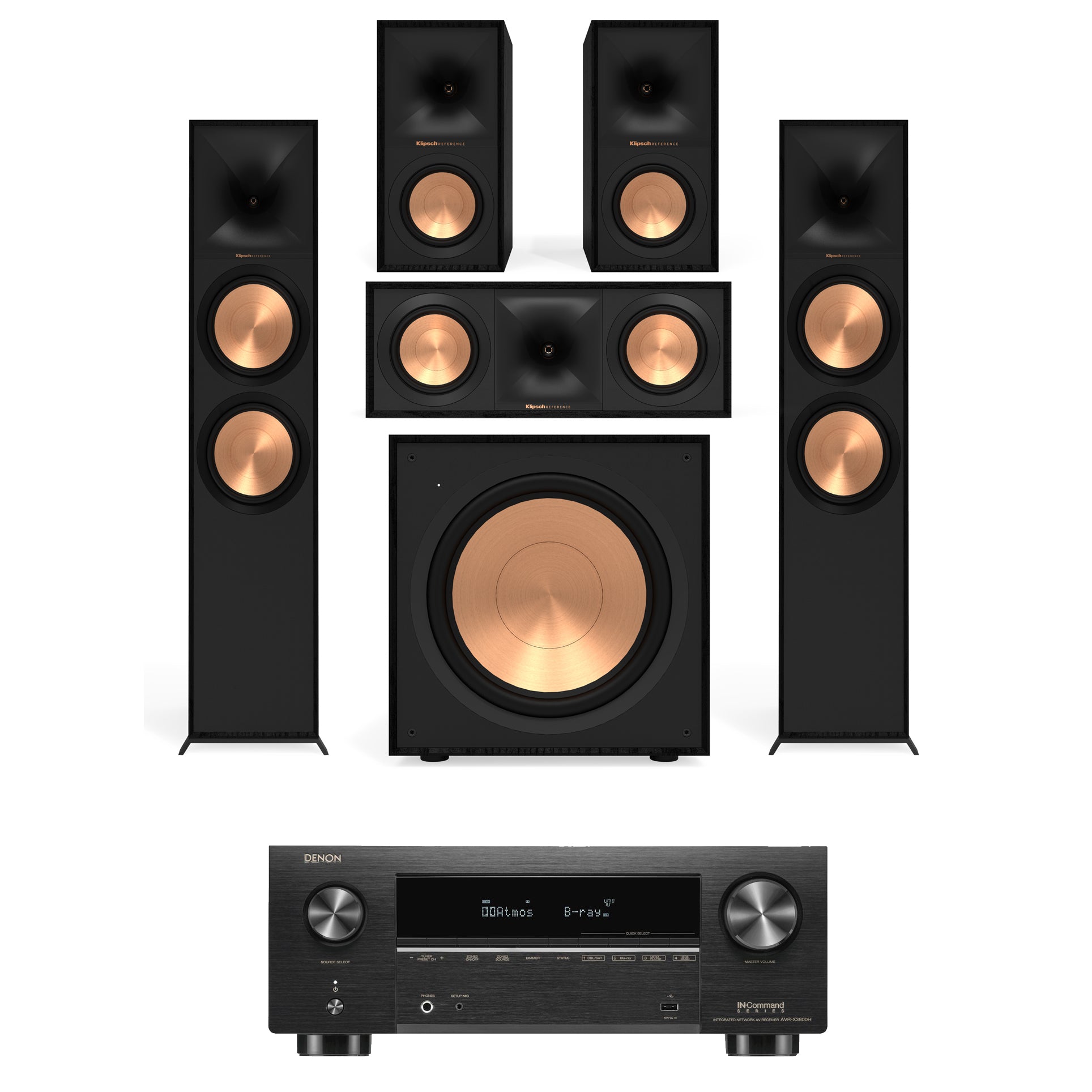 Denon AVCX3800H AV Receiver And Klipsch R-800F 5.1 Speaker Package