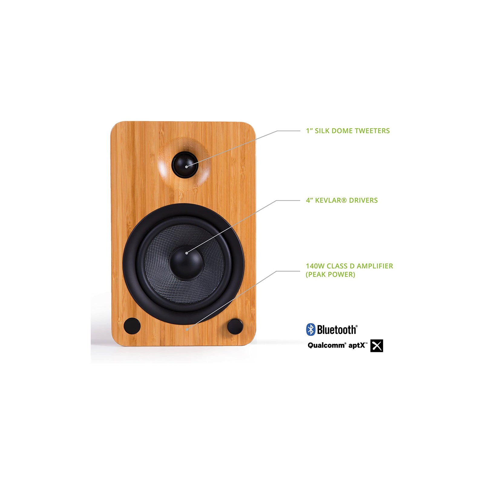 Kanto YU4 Powered Bookshelf Speakers With Bluetooth Bamboo