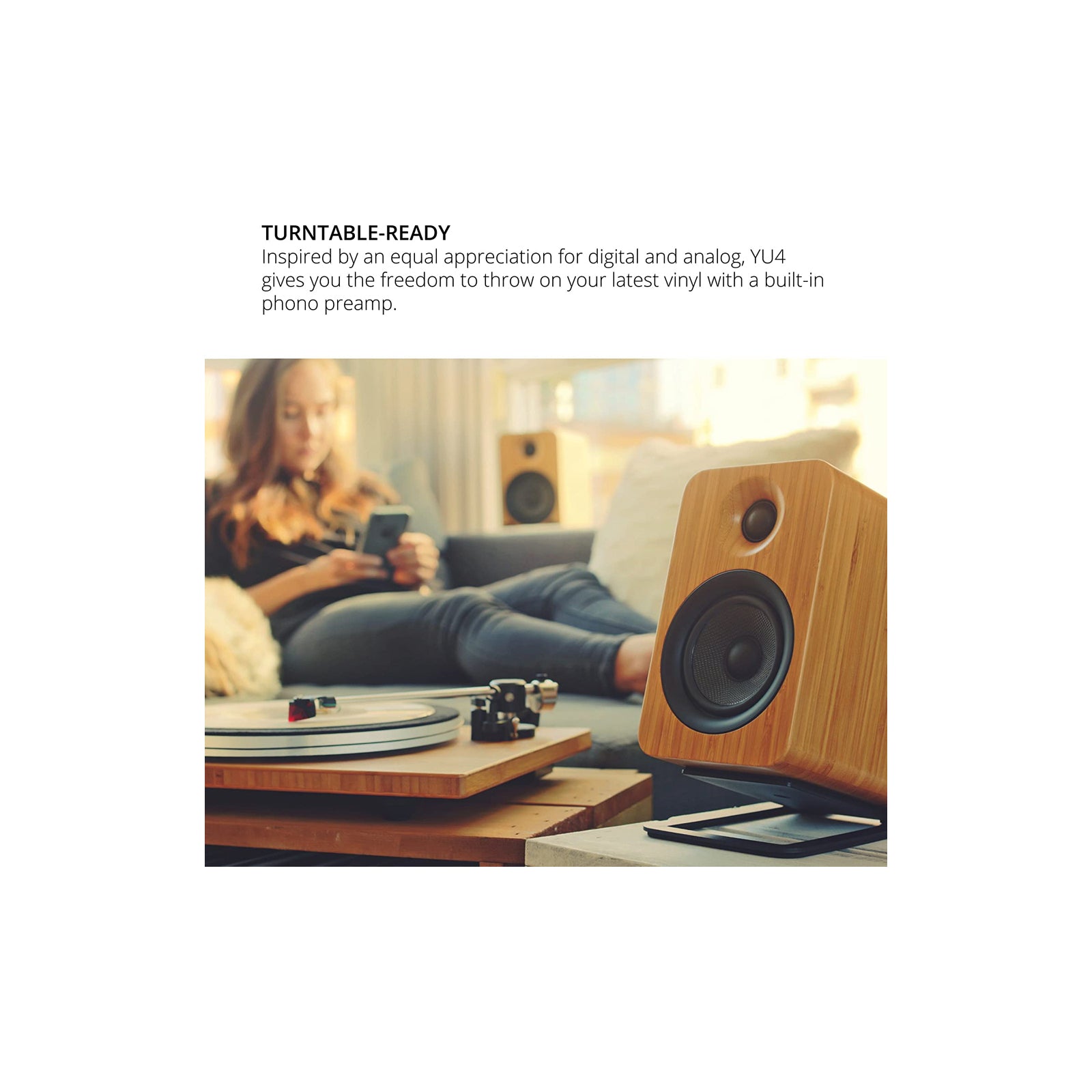 Kanto YU4 Powered Bookshelf Speakers With Bluetooth Bamboo