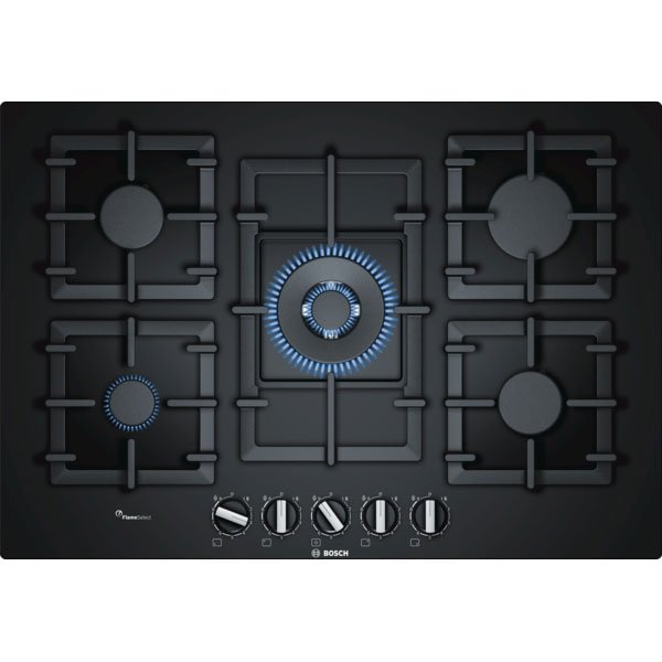 Bosch PPQ7A6B90 Serie 6 Gas hob 75 cm Tempered glass Black