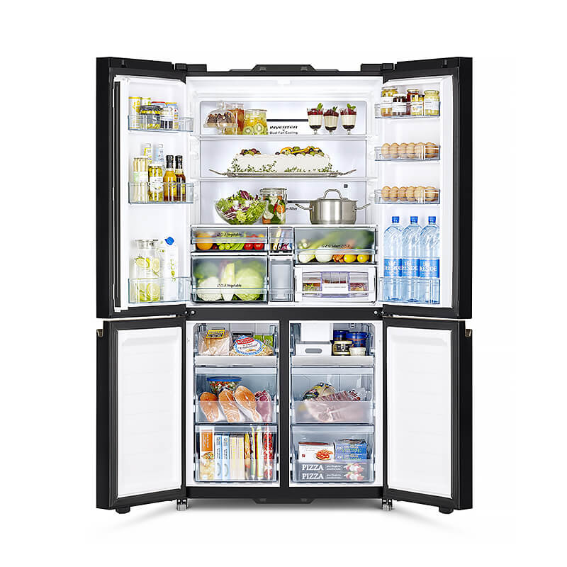 Hitachi RWB640VGB1XMGW French Bottom Freezer Luxury 638L Vacuum Compartment Matt Glass White Open Full