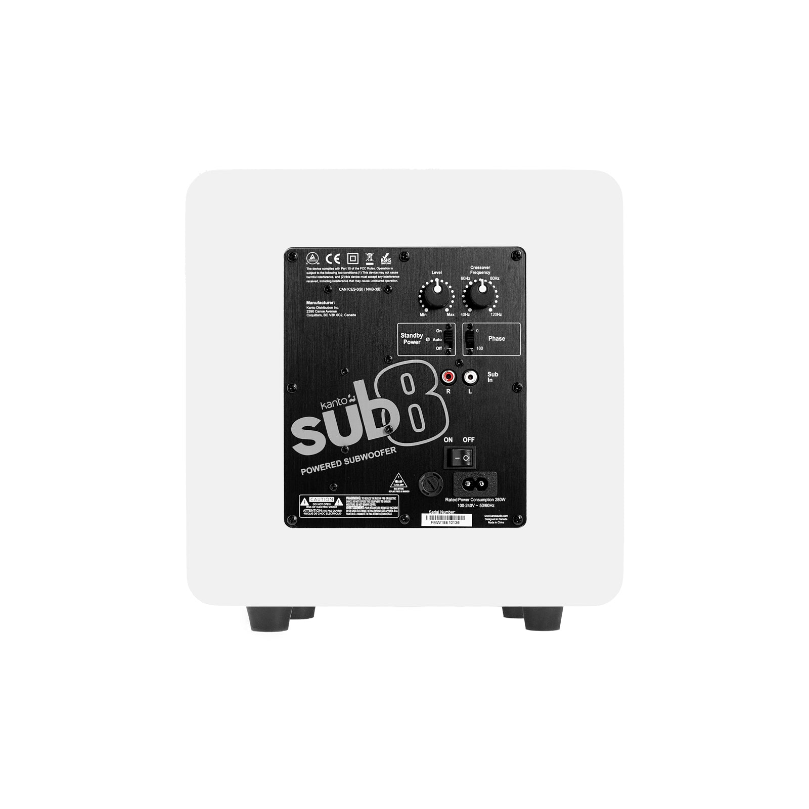 Kanto SUB8 Vinyl Subwoofer Matte White