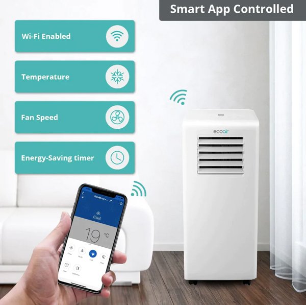 I-eco IPAC-100022 Crystal 7000 BTU Portable Air Conditioner with Smart App & Remote Control