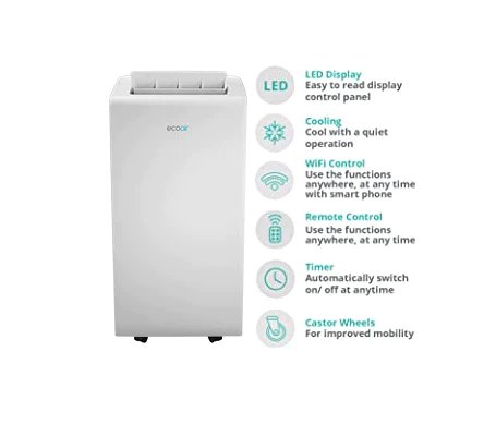 I-ECO IPAC-100024 Portable Air Conditioner 12000 BTU with Smart App & Remote Control