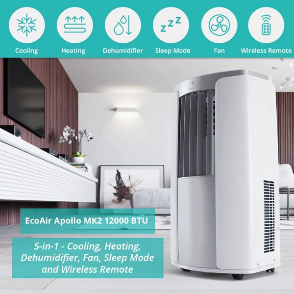 I-eco IPAC-100021 Apollo 12000 BTU MK2 - WiFi Portable Air Conditioner with Carbon Filter