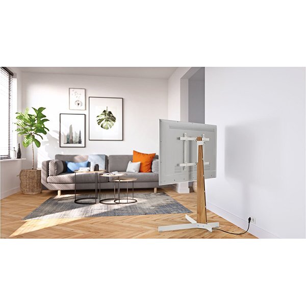 Vogels TVS3695W Comfort Series Display Floor Stand 40-77 inch Stand Turn - Oak & White Steel